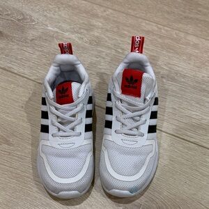 Adidas Kids White and Black Sneakers with Red Accents